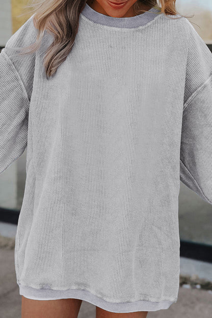 Light Grey Ribbed Corduroy Oversized Sweatshirt