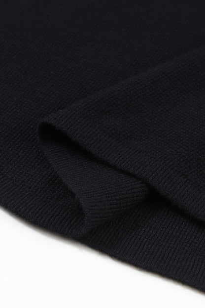 Black Striped Sleeve Plain Knit Sweater