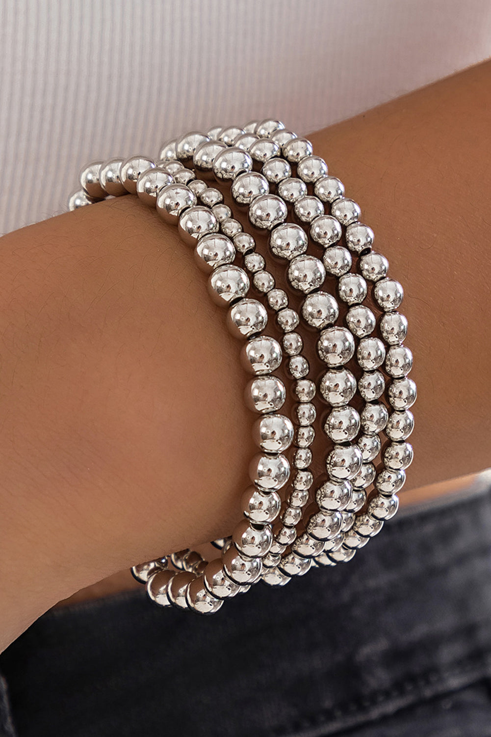 Silvery 5pcs/set Beaded Bracelet Set