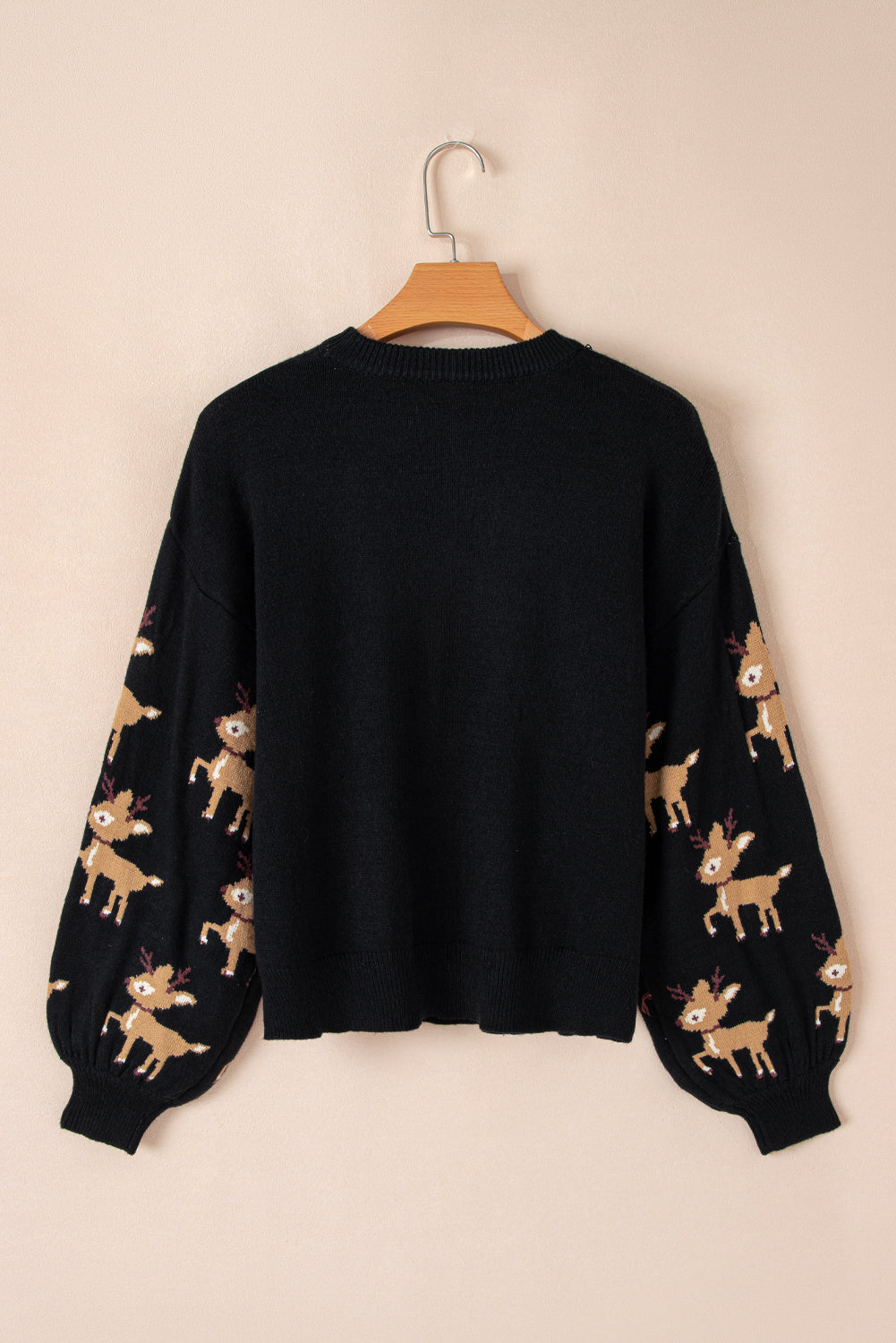 Dark Green Christmas Reindeer Pattern Drop Shoulder Sweater