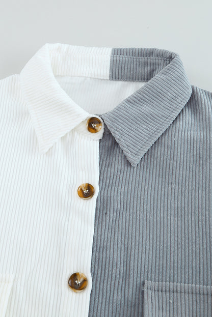 White Color Block Button Shirt with Pocket