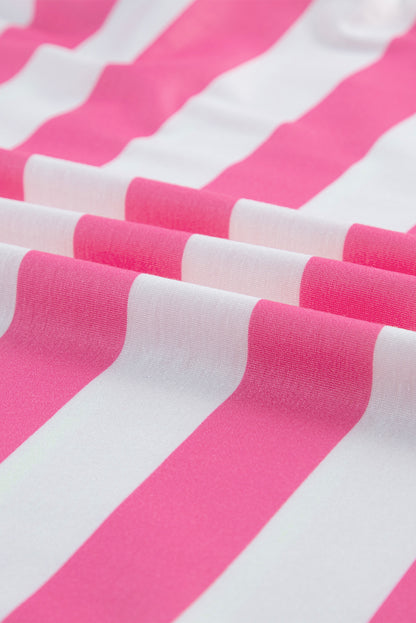 Pink Stripe Contrast Patch Pocket Drop Sleeve T Shirt