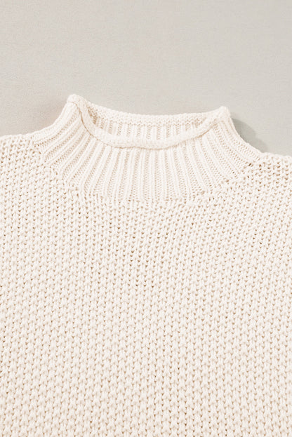 Beige High Neck Bat Short Sleeve Sweater