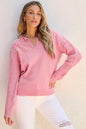 Peach Blossom Flower Detail Knitted Notched Neck Sweater