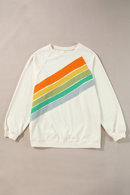 white Rainbow Raglan Sleeve Crew Neck Plus Size Sweatshirt