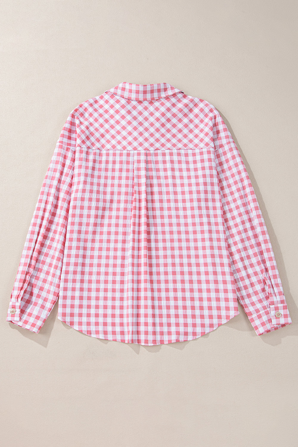 Pink Gingham Print Chest Pockets Buttoned Collared Shirt