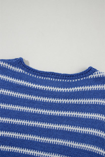 Sky Blue Stripe Drop Shoulder Casual Sweater