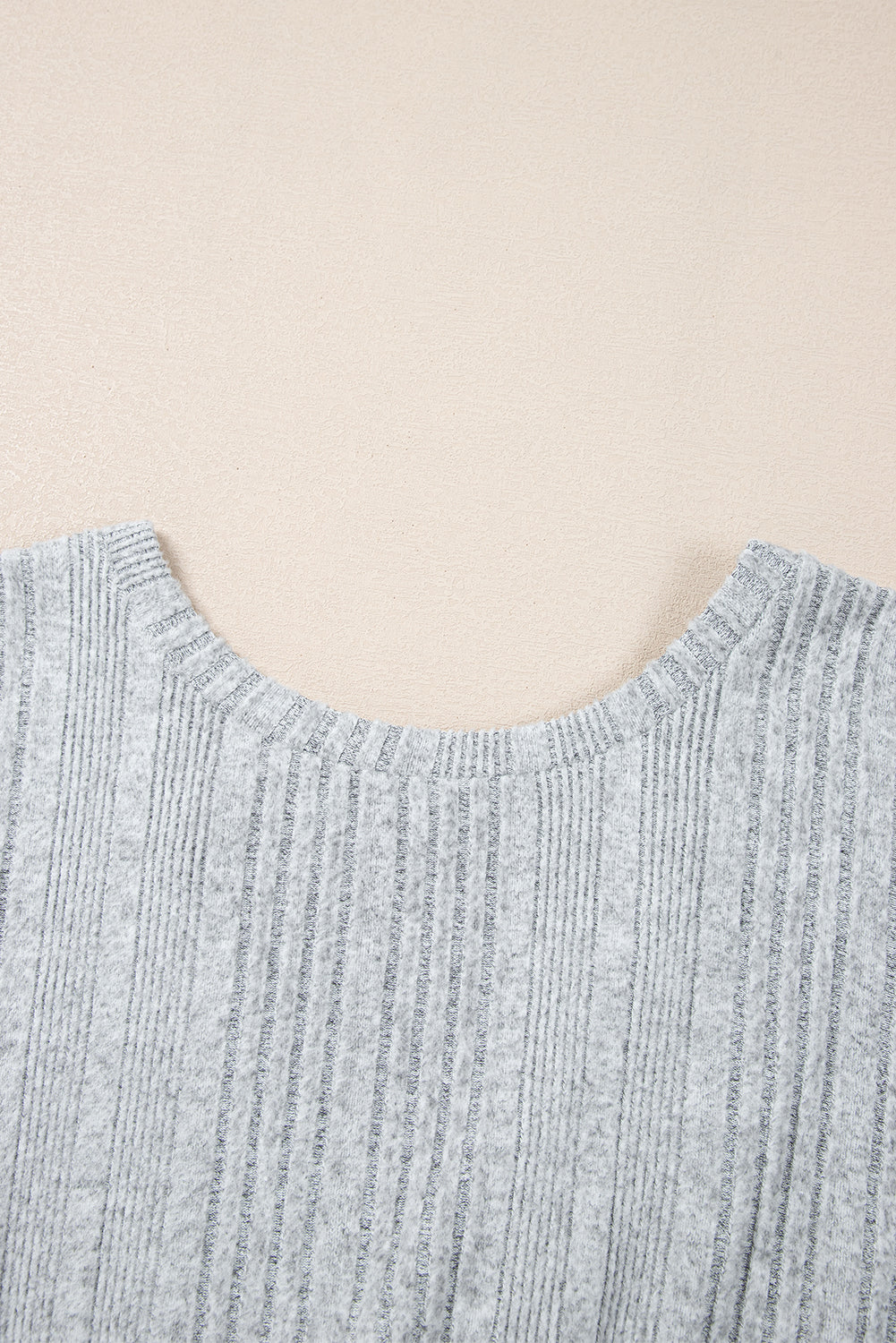 Light Grey Textured Crossover Backless Knit Long Sleeve Top