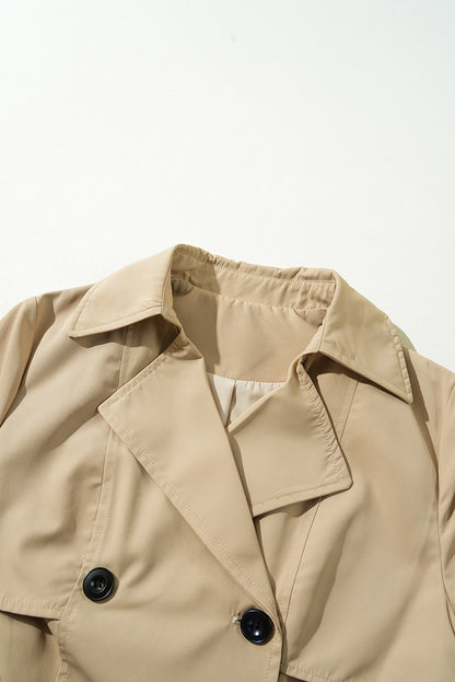 Pale Khaki Solid Color Lapel Collar Waist Tie Wind Coat