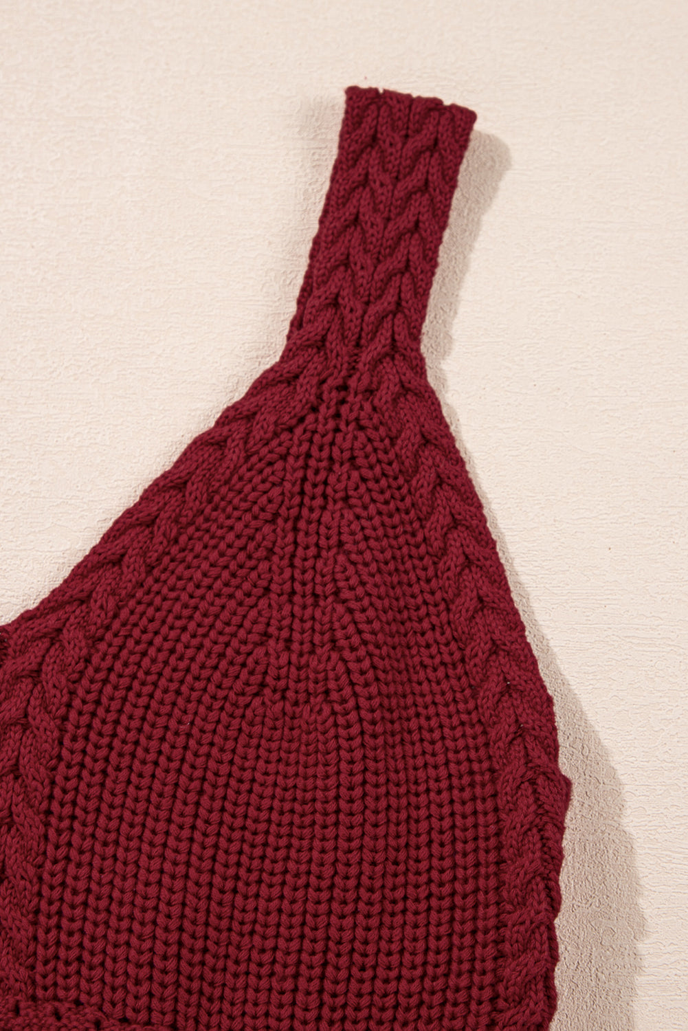 Burgundy Cable Knit Pointelle Slim Fit V Neck Sweater Vest