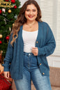 Real Teal Open Knit V Neck Button Front Drop Shoulder Plus Size Cardigan