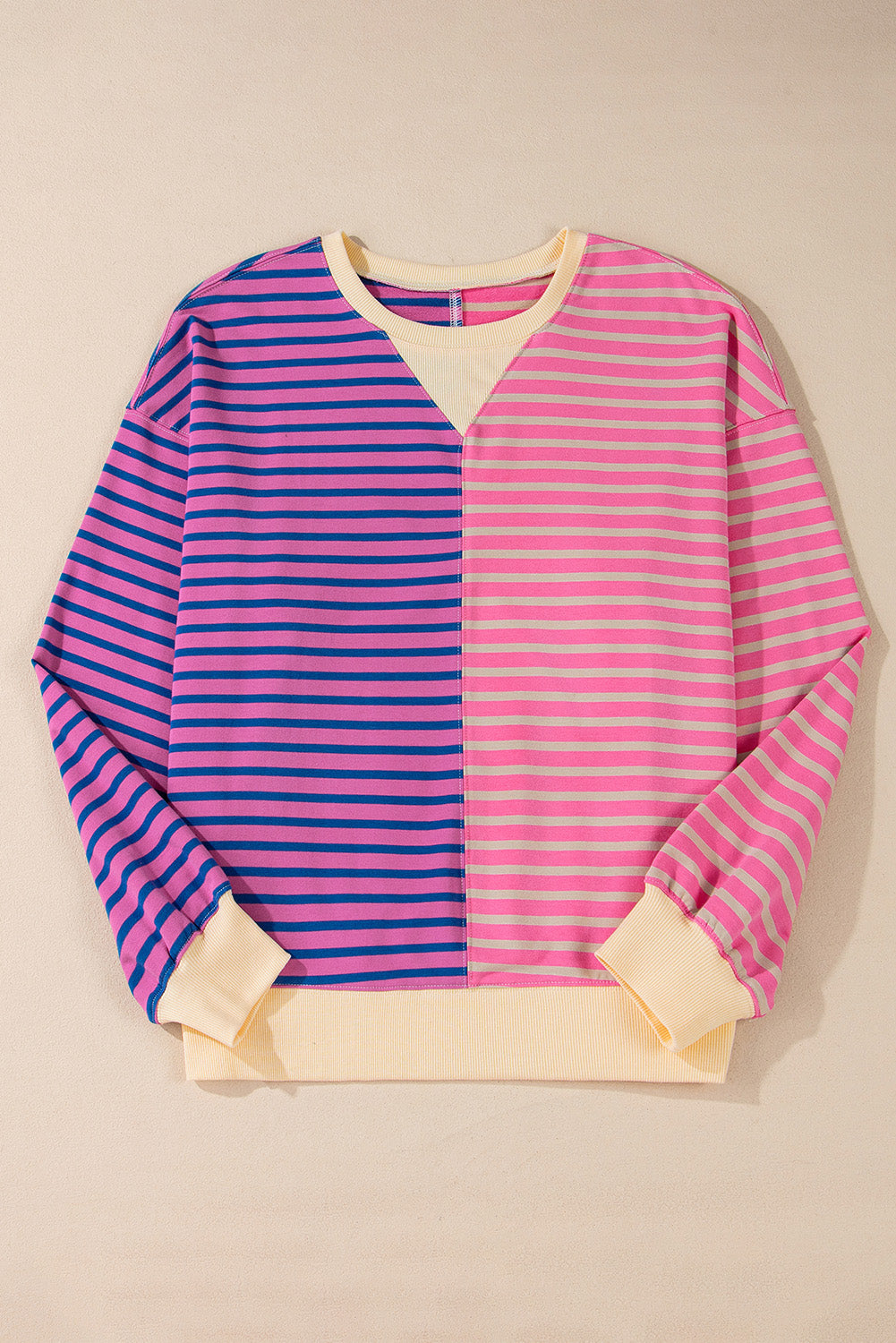 Pink Stripe Colorblock Drop Shoulder Oversize Sweatshirt