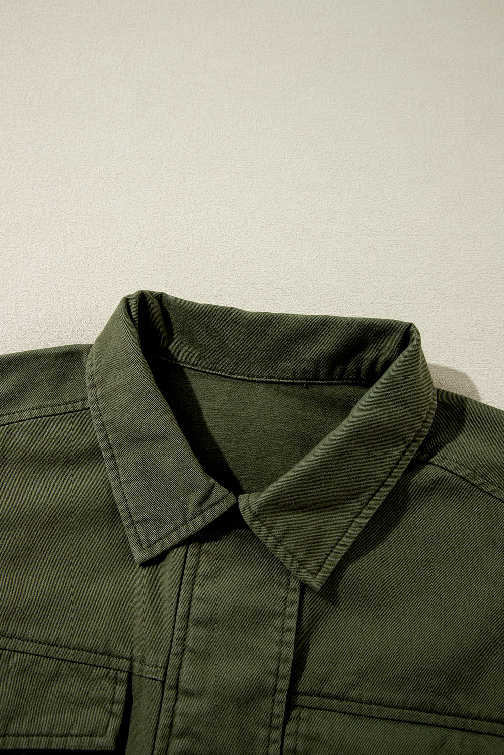 Moss Green Snap Button Zipper Tight Waist Collared Jacket