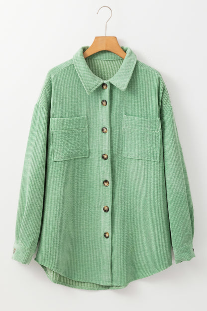 Mist Green Patched Pocket Button Up Corduroy Shacket