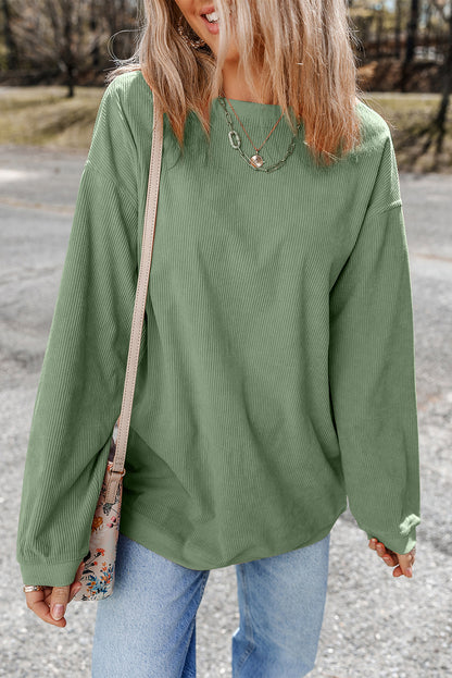 Grass Green Ribbed Corduroy Oversized Sweatshirt