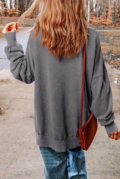 Gray Drop Shoulder Ribbed Trim Oversized Sweatshirt