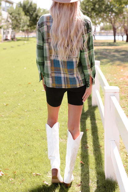 Green Chest Pockets Button Up Plaid Shacket