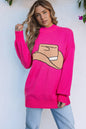 Rose Red YEEHAW Cowboy Hat Drop Shoulder Oversized Sweater