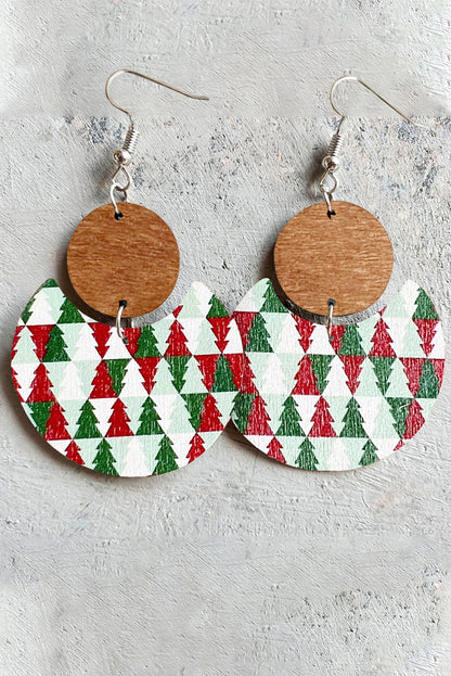 Dark Green Christmas Checker Graphic Wooden Earrings