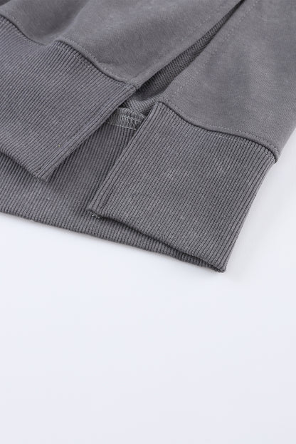 Gray Drop Shoulder Ribbed Trim Oversized Sweatshirt