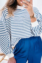 Blue Stripe Drop Shoulder Crew Neck Loose Sweatshirt