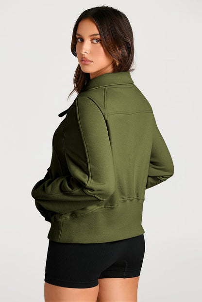 Brown Quarter Zip Stand Neck Kangaroo Pocket Sweatshirt