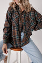 Brown Plaid Print Chest Pockets Buttoned Shirt Jacket