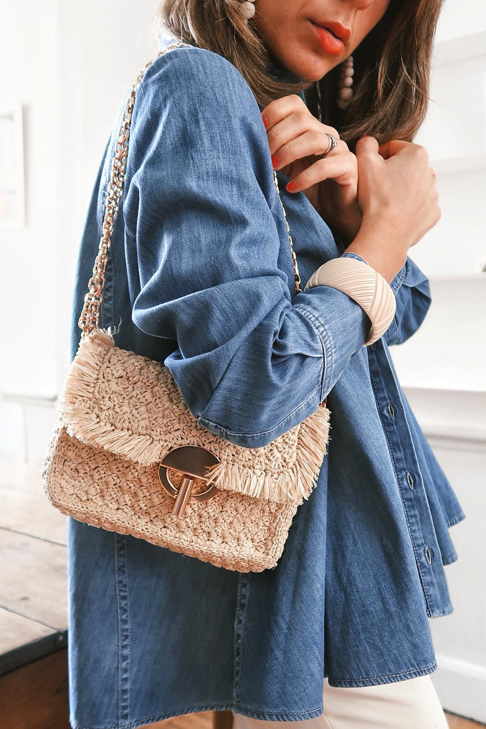 Sky Blue Button-up Long Sleeve Denim Shirt Jacket