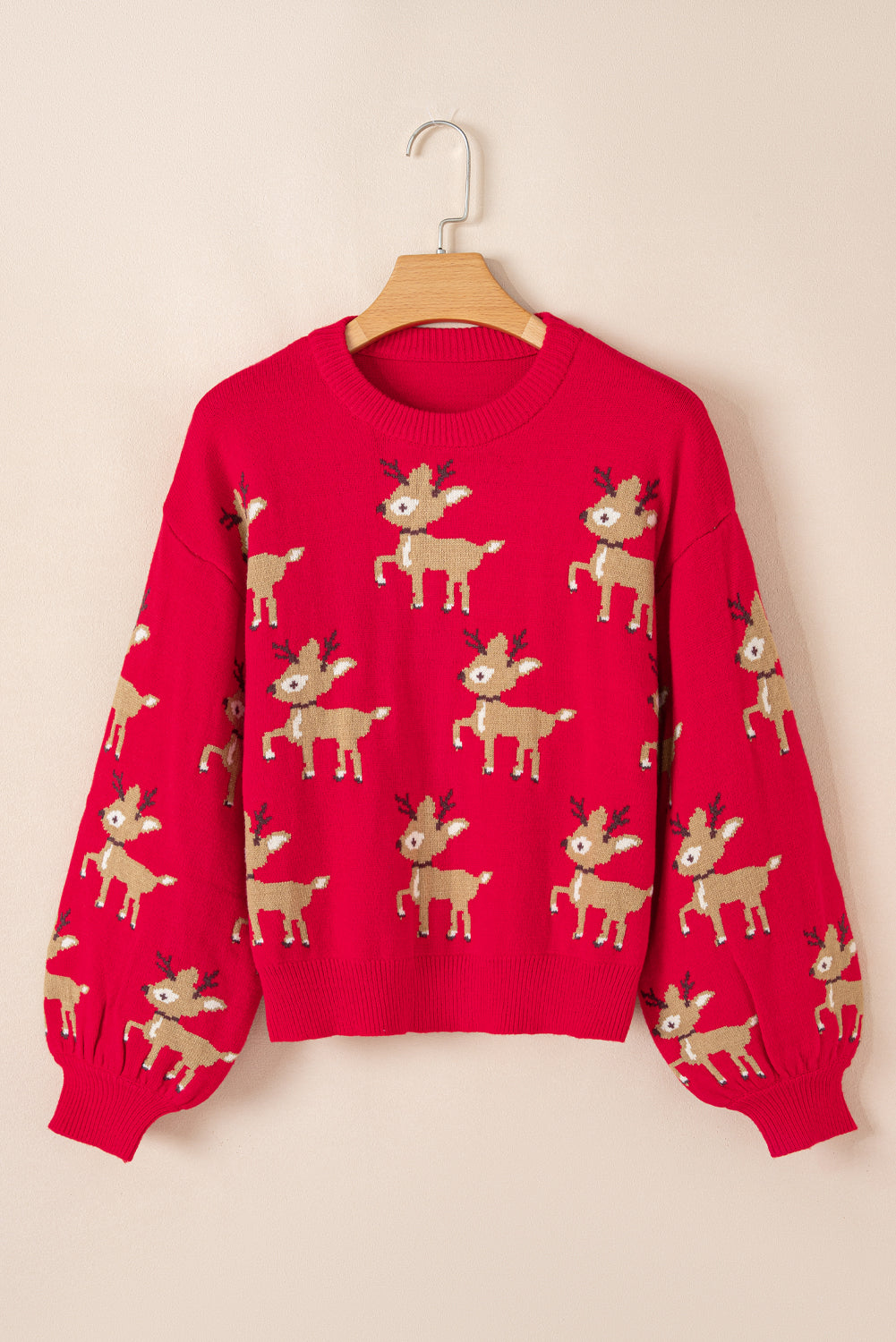 Dark Green Christmas Reindeer Pattern Drop Shoulder Sweater