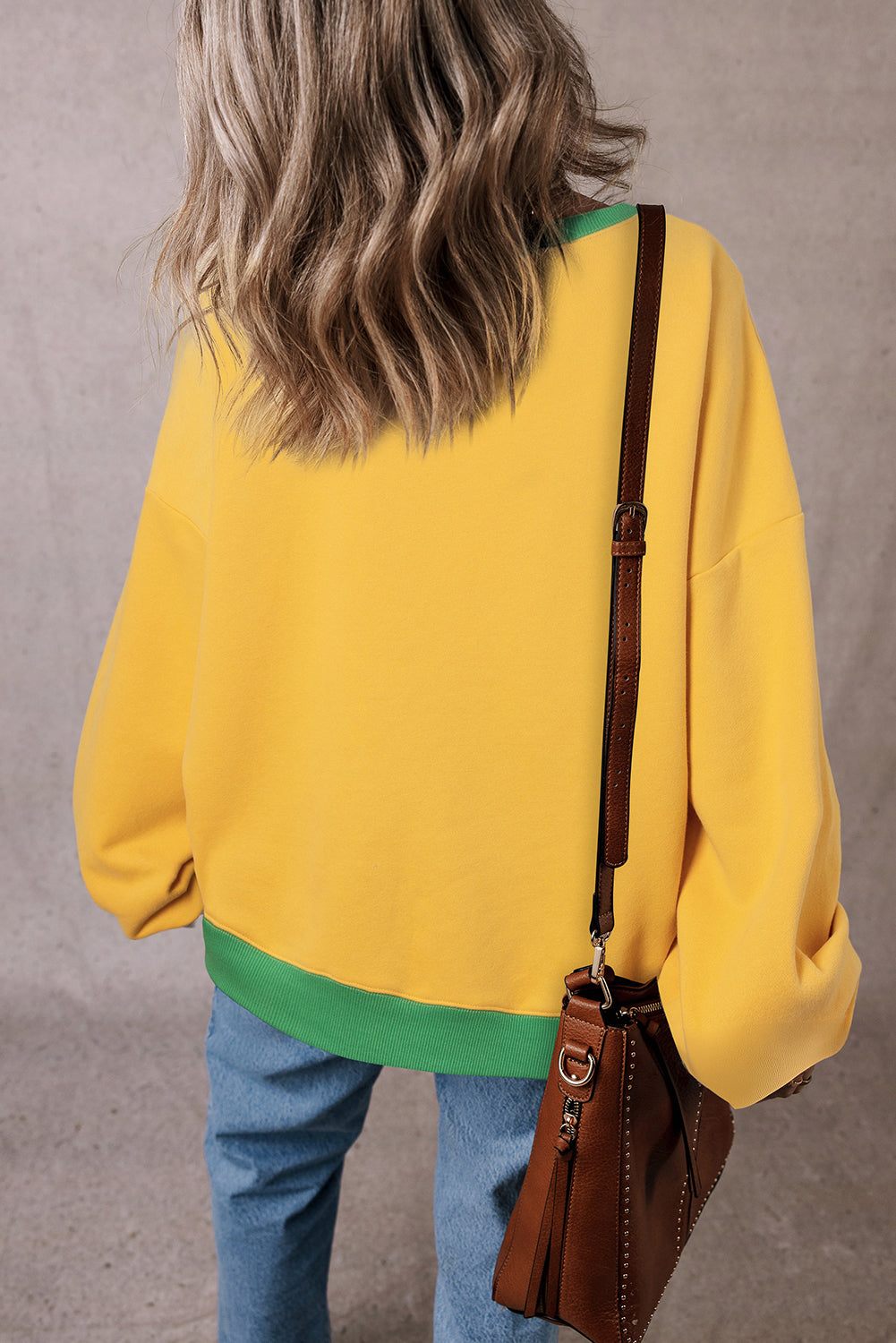 Ginger Color Block Patch Drop Shoulder Oversized Sweatshirt