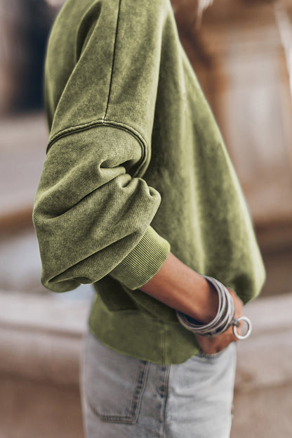 Green Drop Shoulder Crew Neck Pullover Sweatshirt