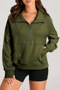 Brown Quarter Zip Stand Neck Kangaroo Pocket Sweatshirt