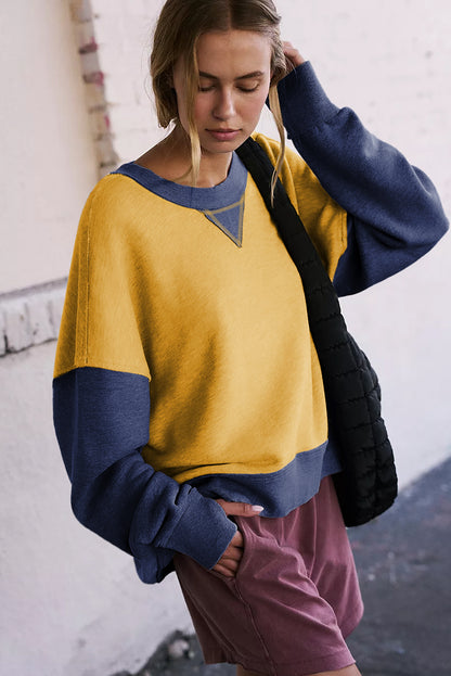 Yellow Color Block Thumbhole Sleeve Drop Shoulder Sweatshirt