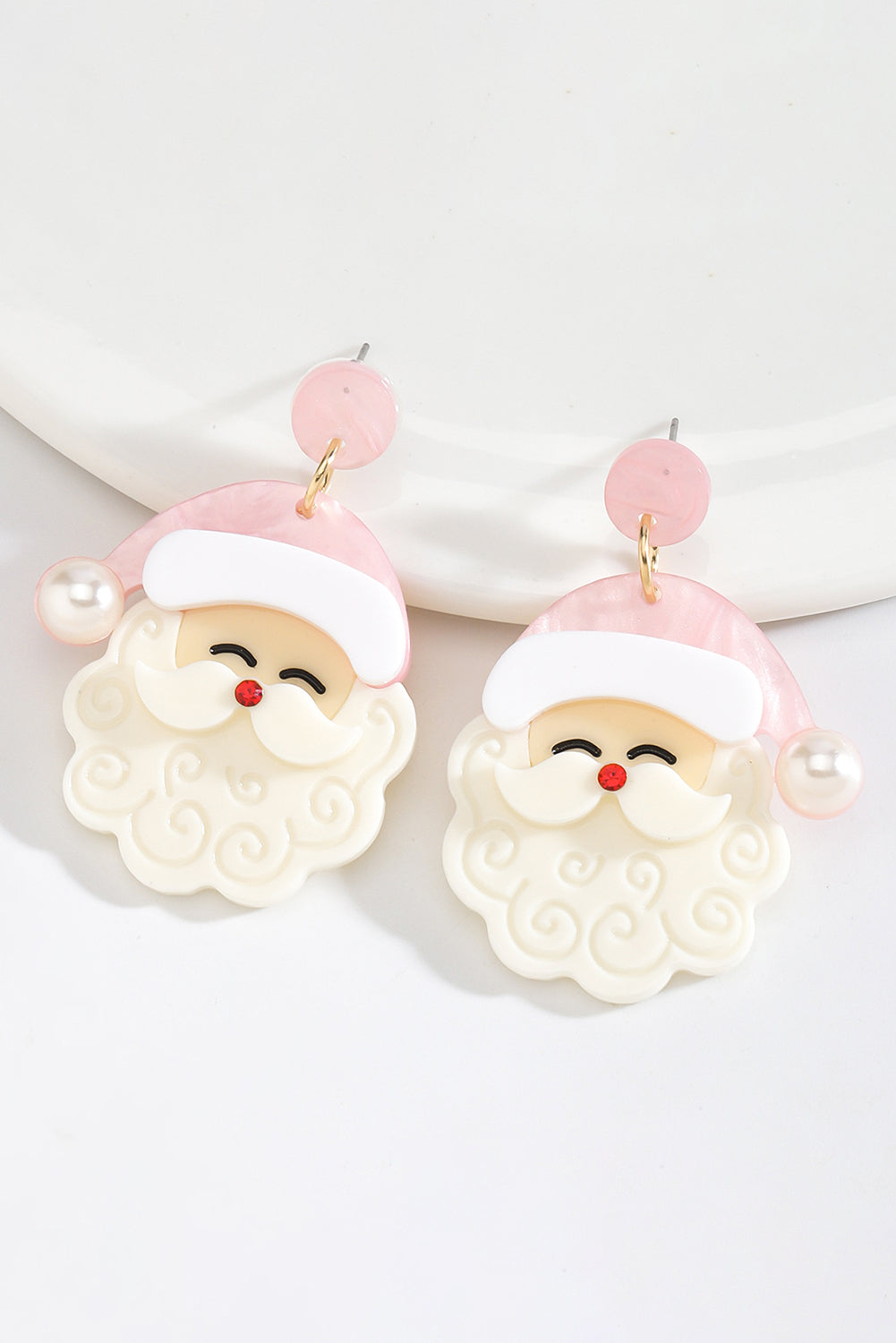 White Bright Pearl Decor Cute Father Christmas Earrings