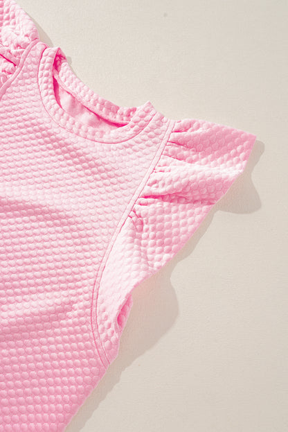 Pink Textured Ruffle Short Sleeve Pullover Top