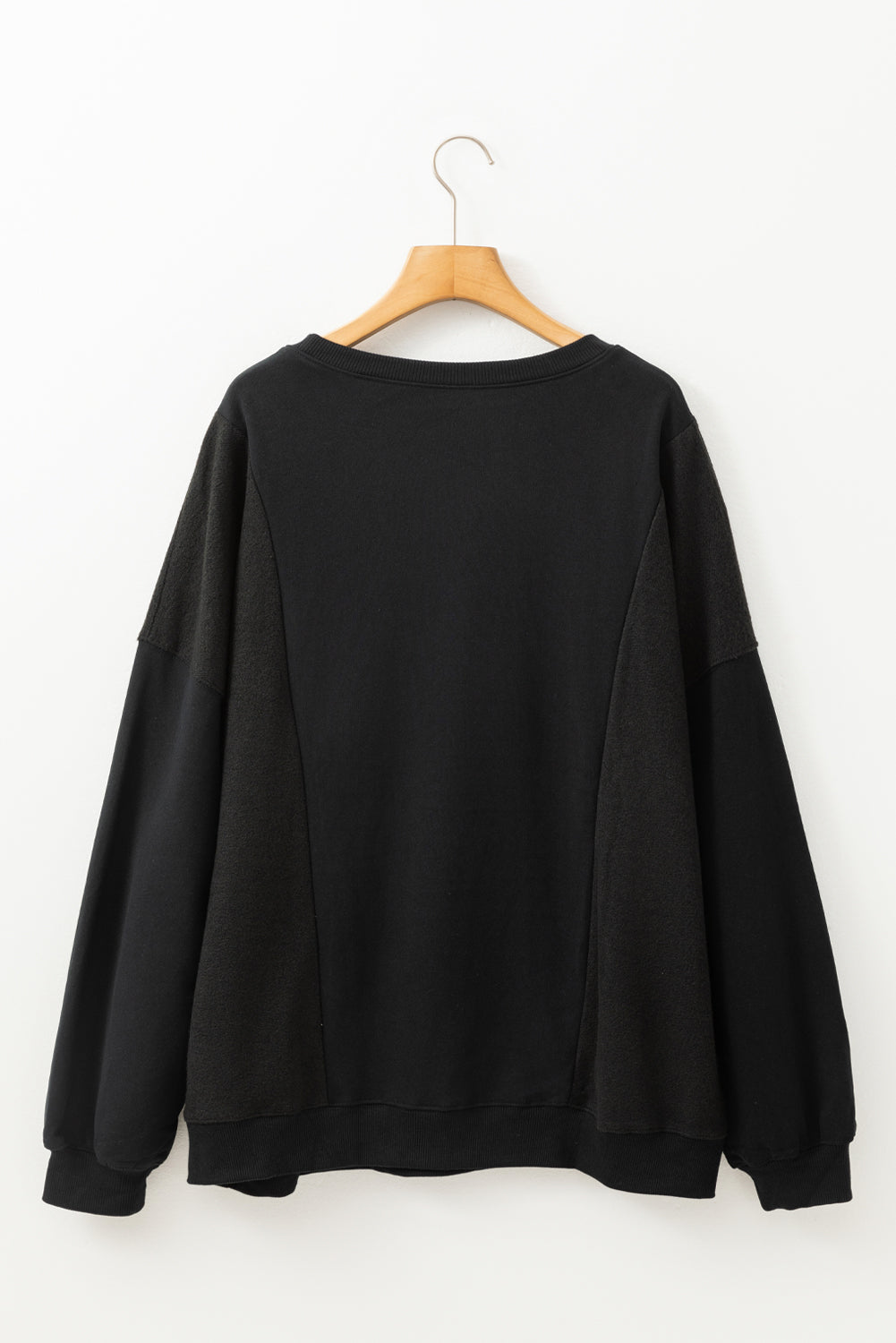 Black Loose Patchwork Crewneck Plus Size Sweatshirt