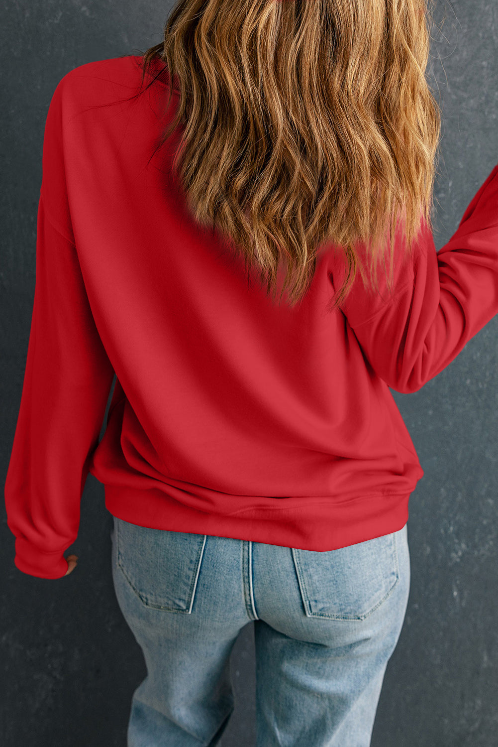 Red Christmas holly jolly Ceramic Rhinestone Letter Graphic Sweatshirt