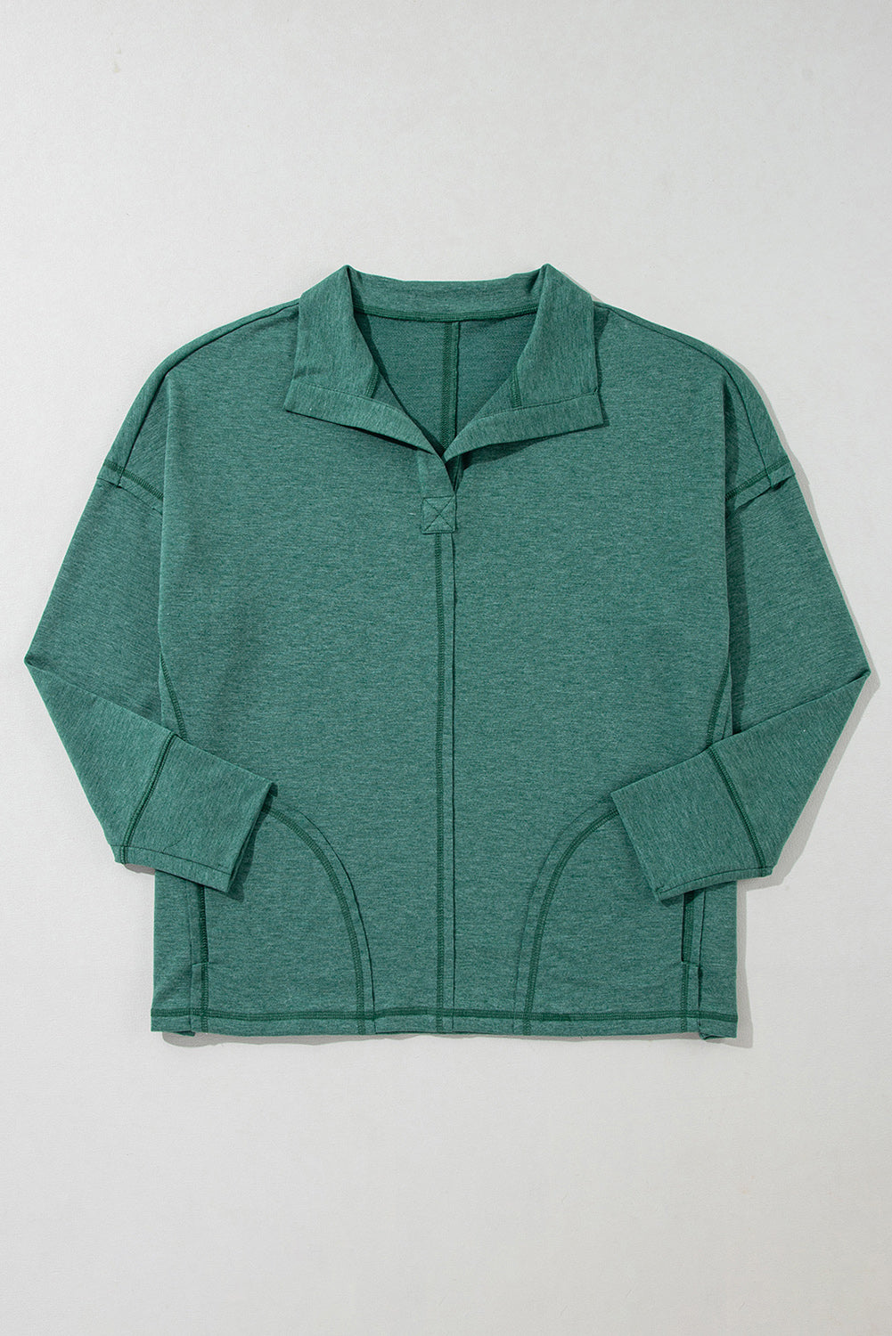 Evergreen Exposed Seam Collared Pocketed Loose Sweatshirt