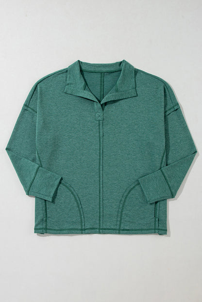 Evergreen Exposed Seam Collared Pocketed Loose Sweatshirt