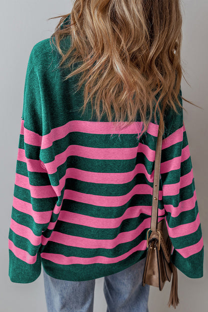 Green Collared Quarter Zipper Oversized Sweater