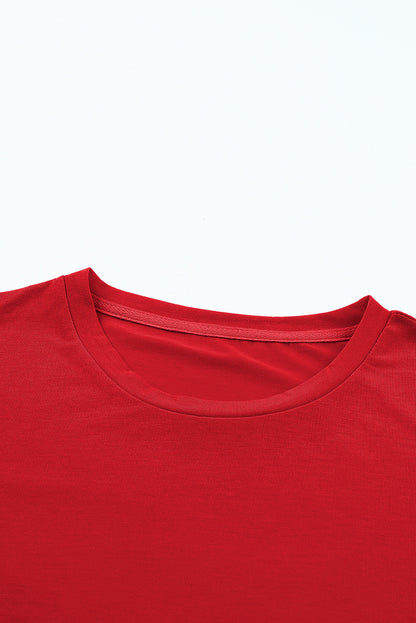 Red Casual Plain Crew Neck Tee