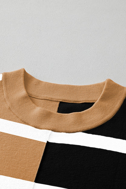 Light French Beige Colorblock Oversized Sweater