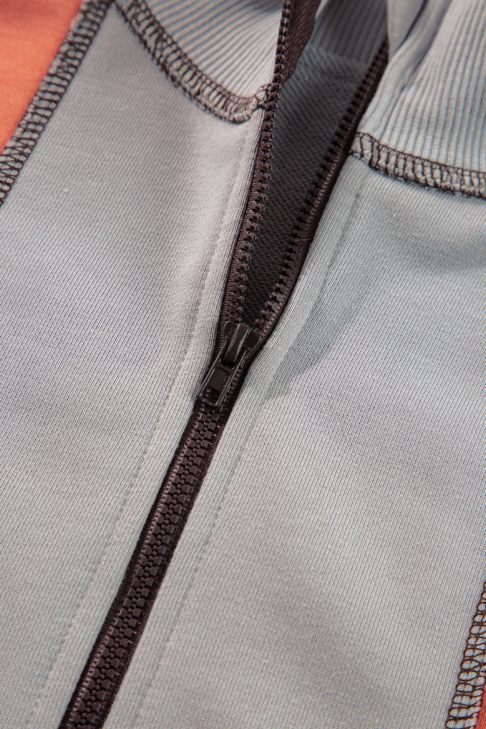 Light Grey Color Block Stitching Detail Half Zipper Sweatshirt