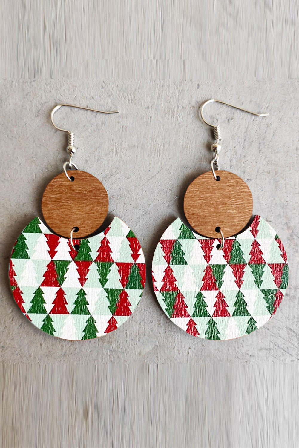 Dark Green Christmas Checker Graphic Wooden Earrings