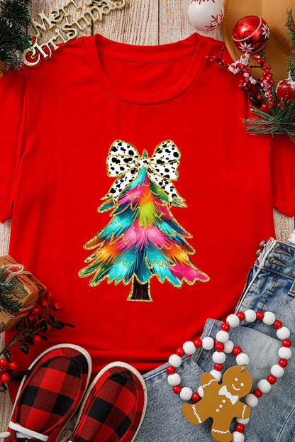 Red Bow Decor Christmas Tree Graphic Holiday T Shirt