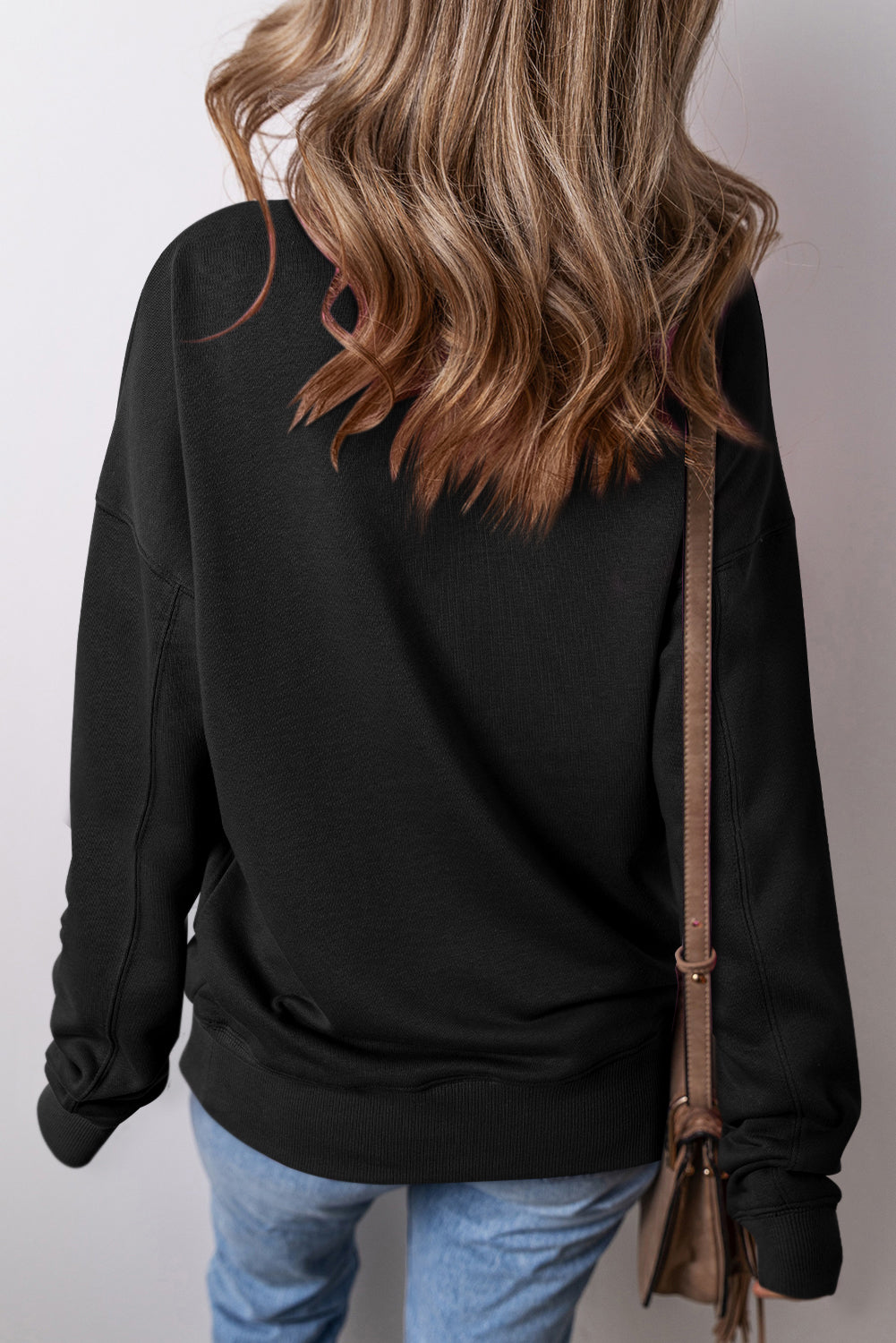 Black Drop Shoulder Crisscross Stitching Pocketed Loose Sweatshirt