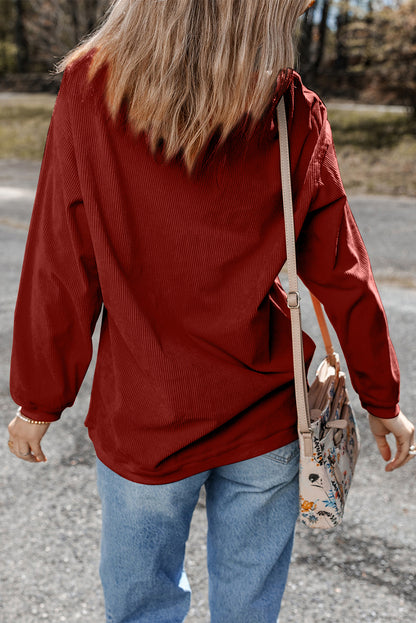 Racing Red Ribbed Corduroy Oversized Sweatshirt