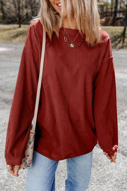 Racing Red Ribbed Corduroy Oversized Sweatshirt