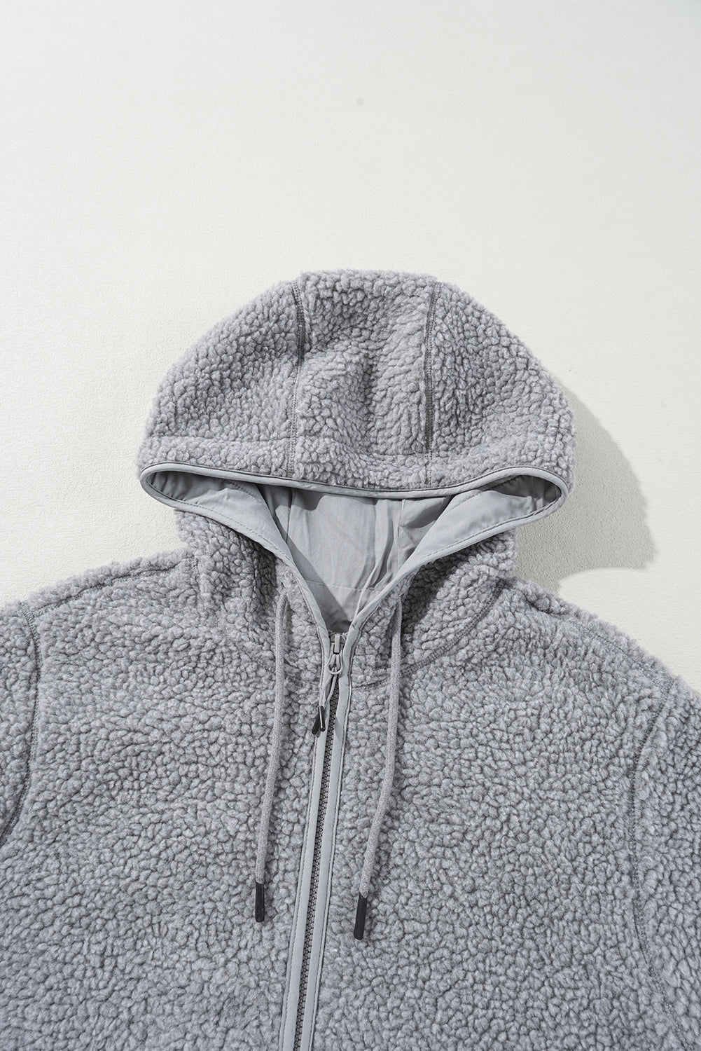 Medium Grey Fleece Zip Up Drawstring Hooded Pocketed Jacket