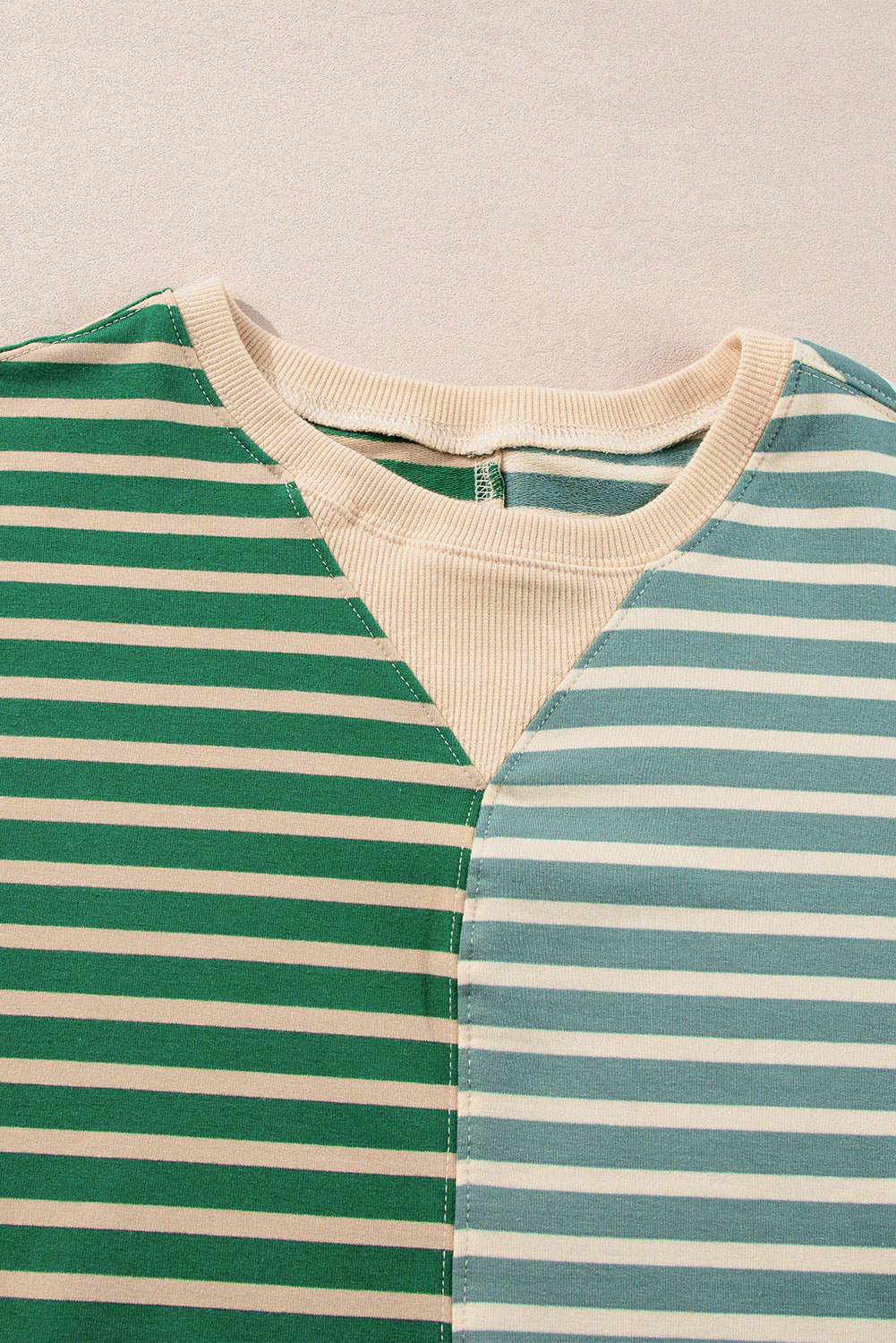 Green Stripe Colorblock Drop Shoulder Oversize Sweatshirt